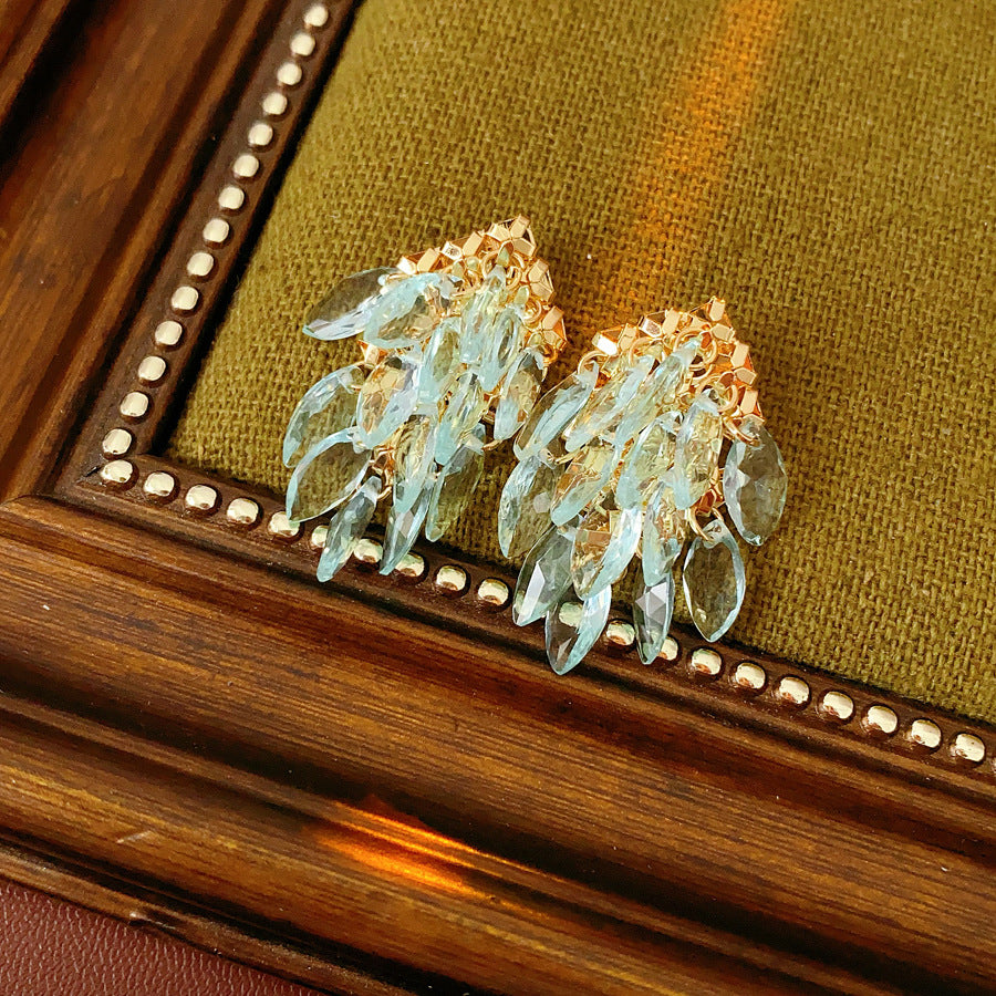 Classic Crystal Leaf Tassel Earrings