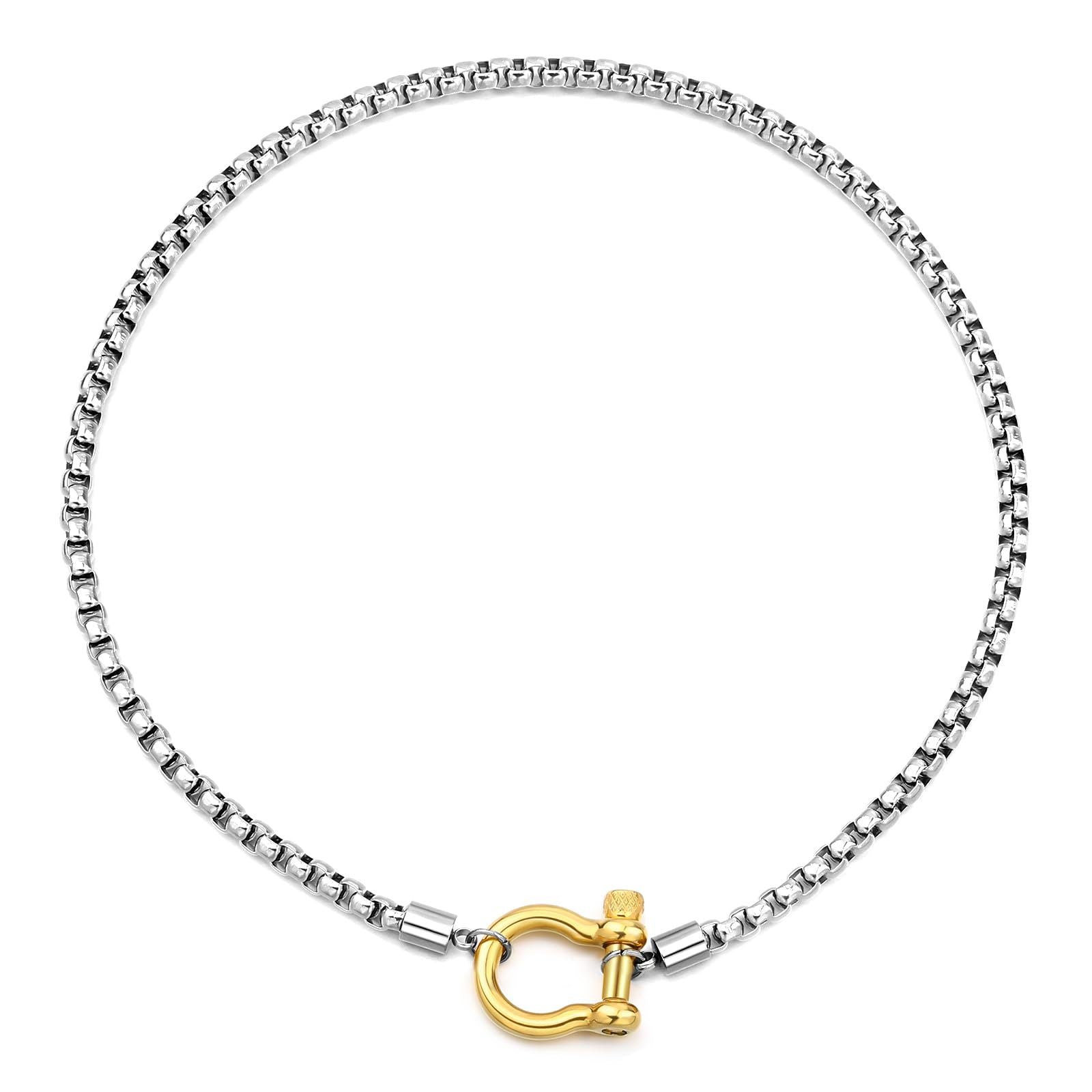 Two Tones Buckle Box Chain Necklace