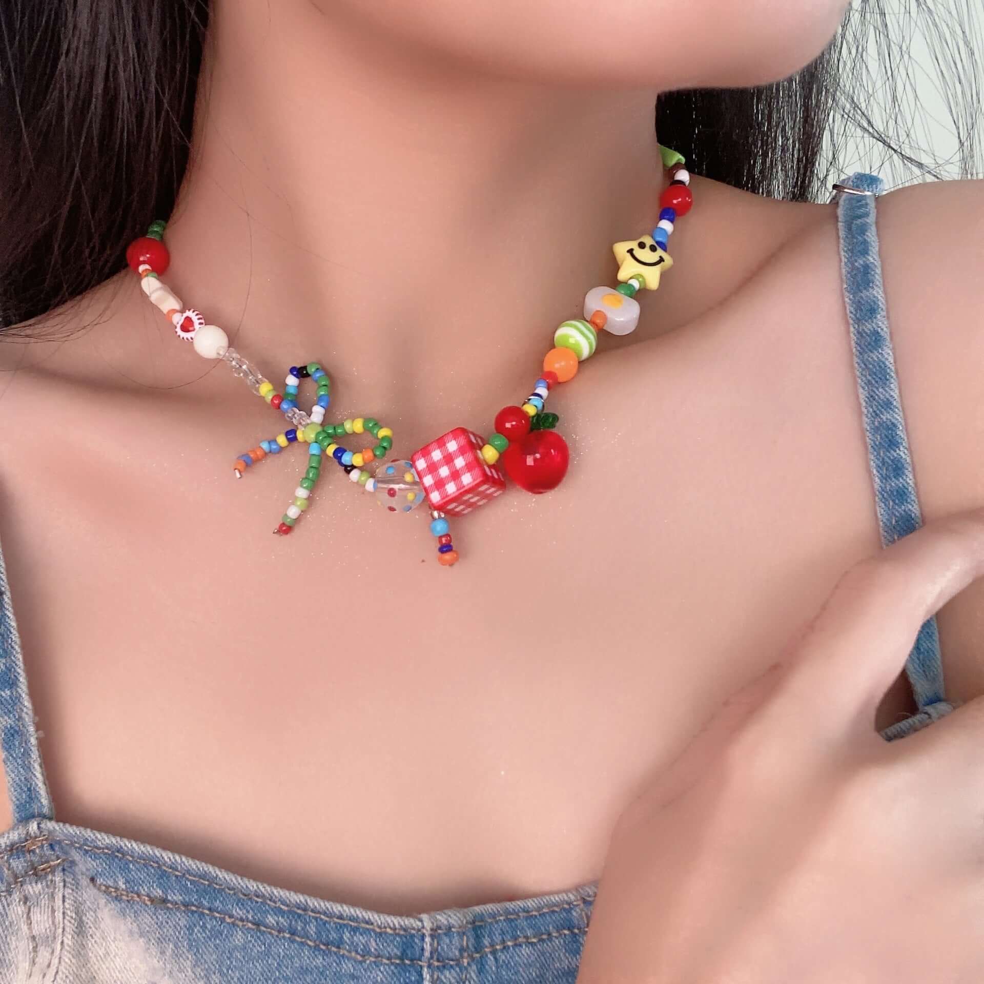 Carnival Y2K Mushroom 90s Color Vibrant Choker Bead Necklace