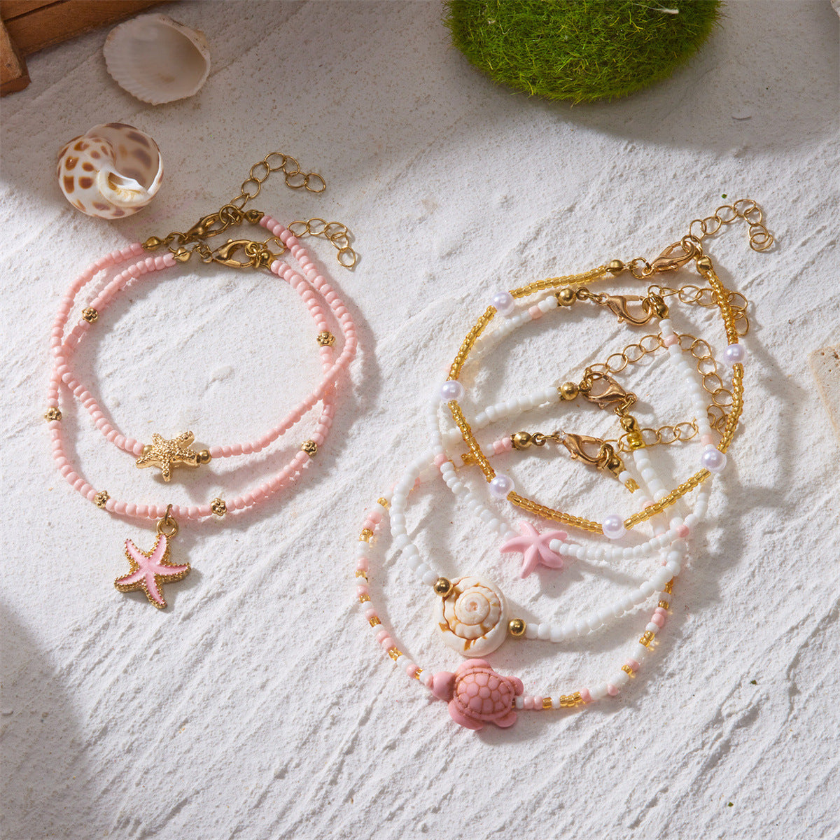 Seaside Escape Starfish Turtle Layer Bead Bracelet