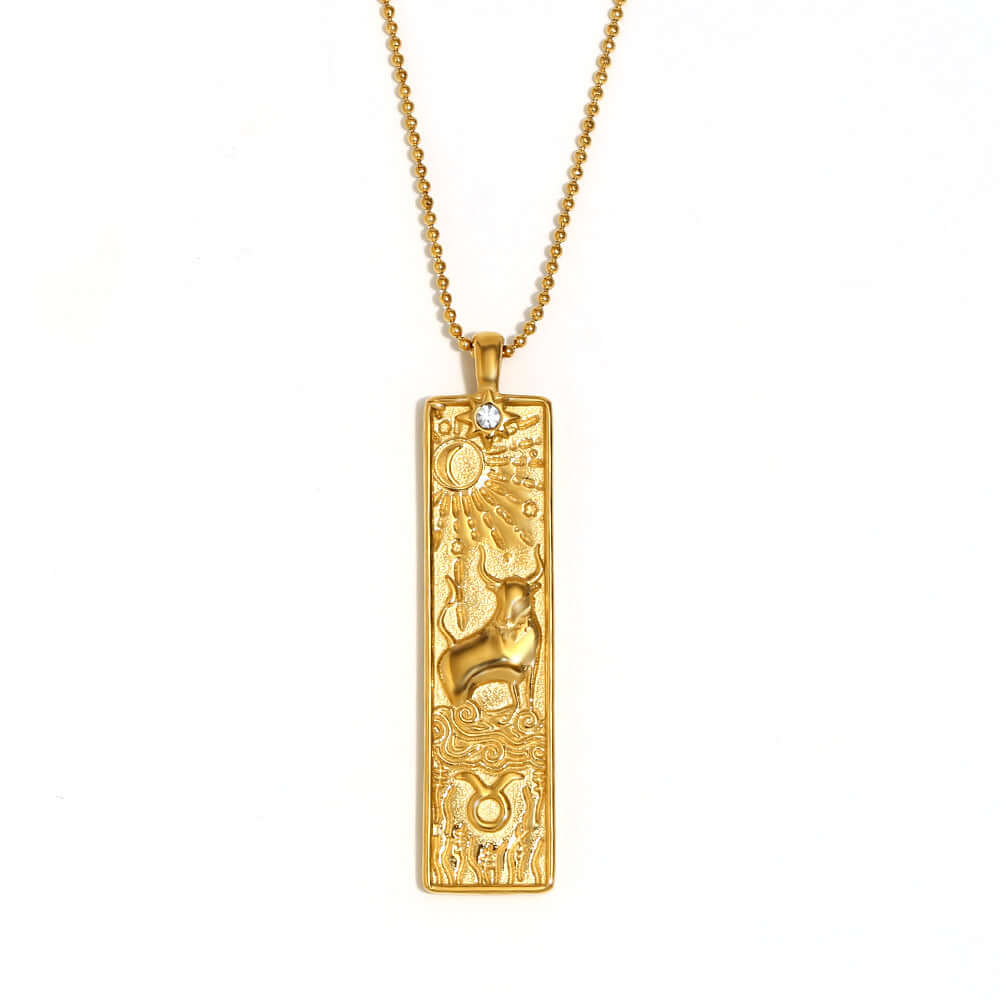 Rectangular Zodiac Pendant Necklace Gold | JN3474
