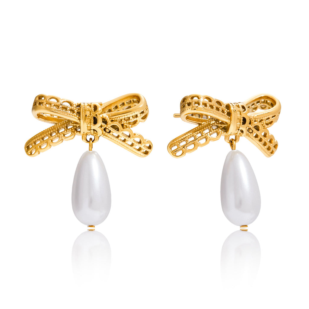 Feminine Bow Drop Earrings