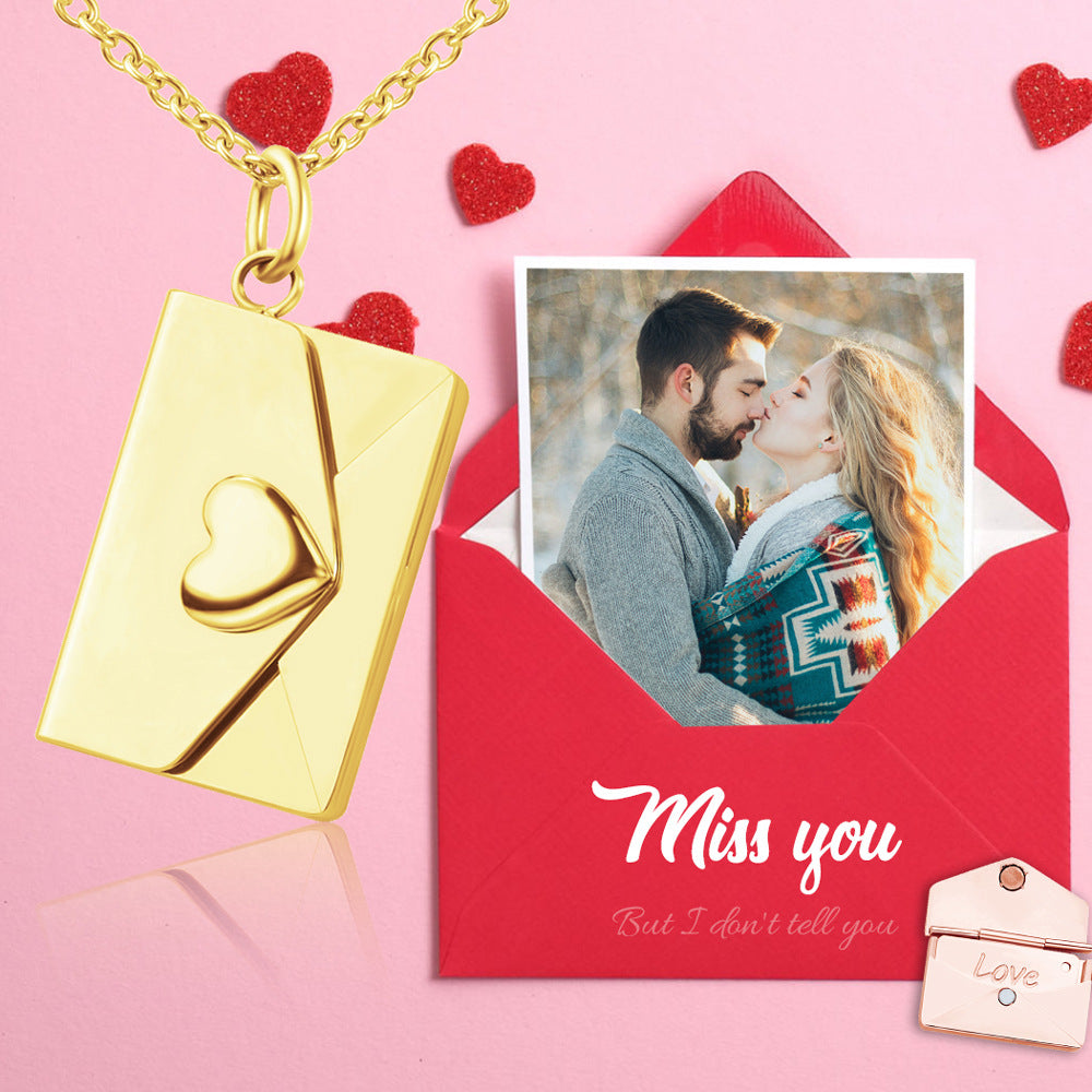 Custom Envelope Engraving Love Couple Necklace