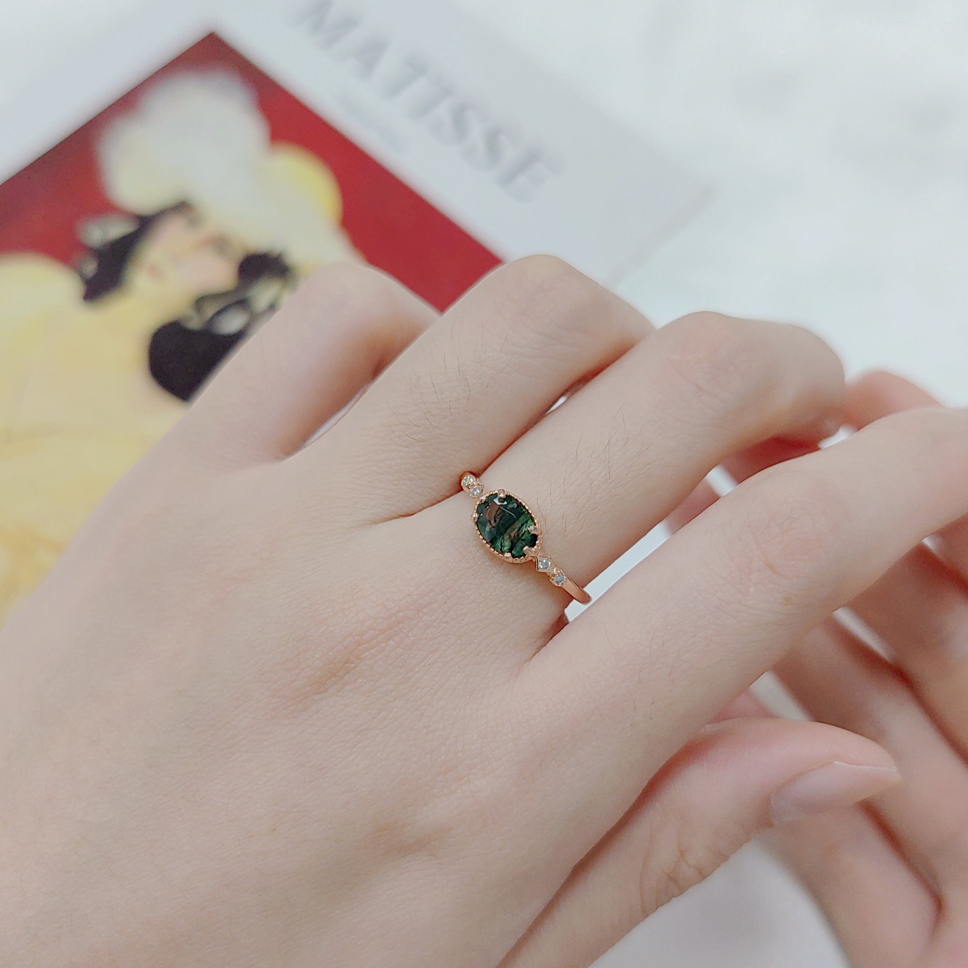 Rose Gold Moss Agate Bezel Ring