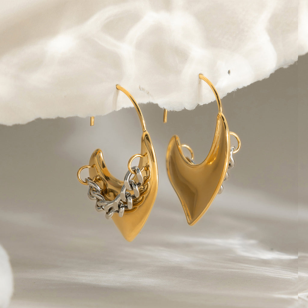 Gold Silver Chain Heart Lever Back Earrings