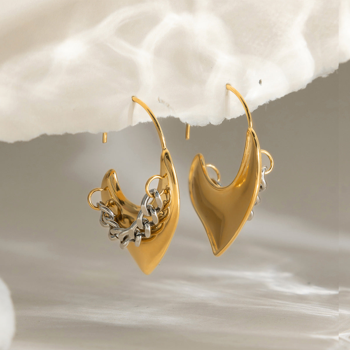 Gold Silver Chain Heart Lever Back Earrings