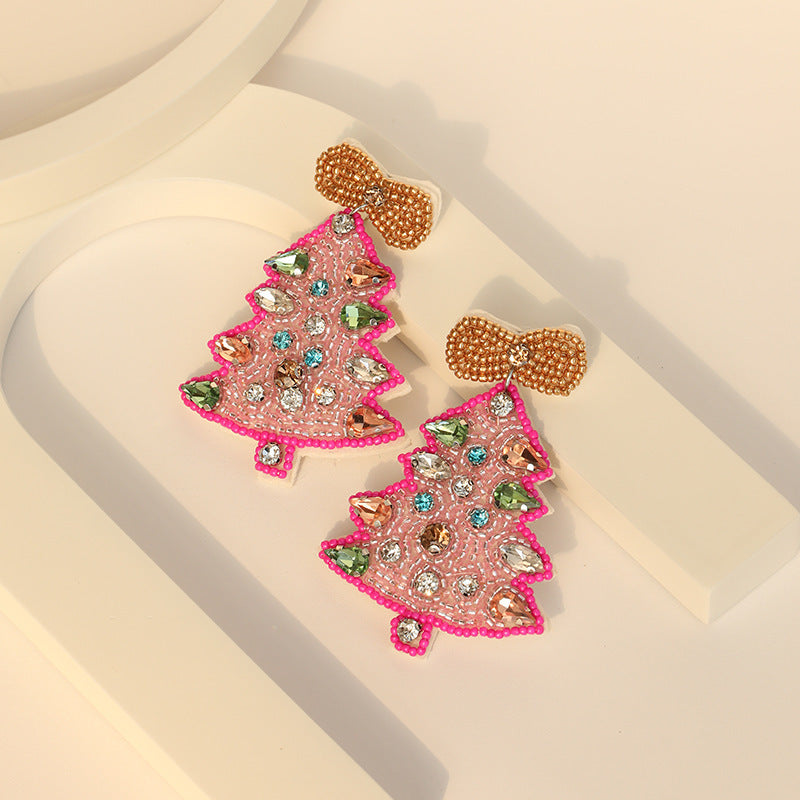 Handcraft Woven Glass Bead Xmas Tree Earrings