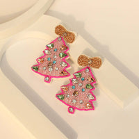 Handcraft Woven Glass Bead Xmas Tree Earrings