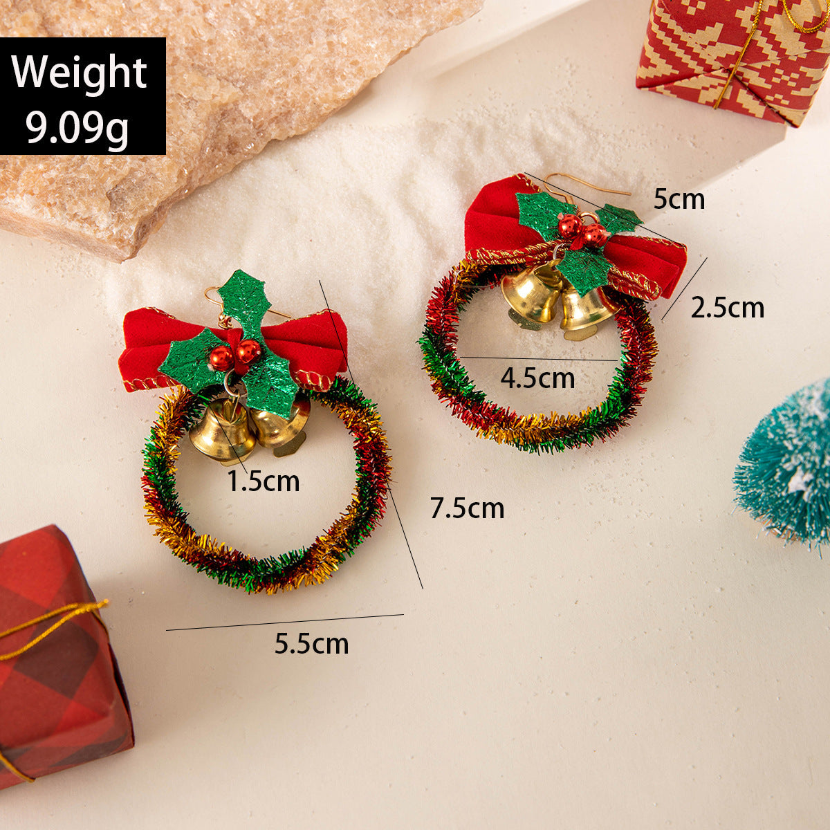 Christmas Jingle Bell Wealth Tinsel Hoop Earrings