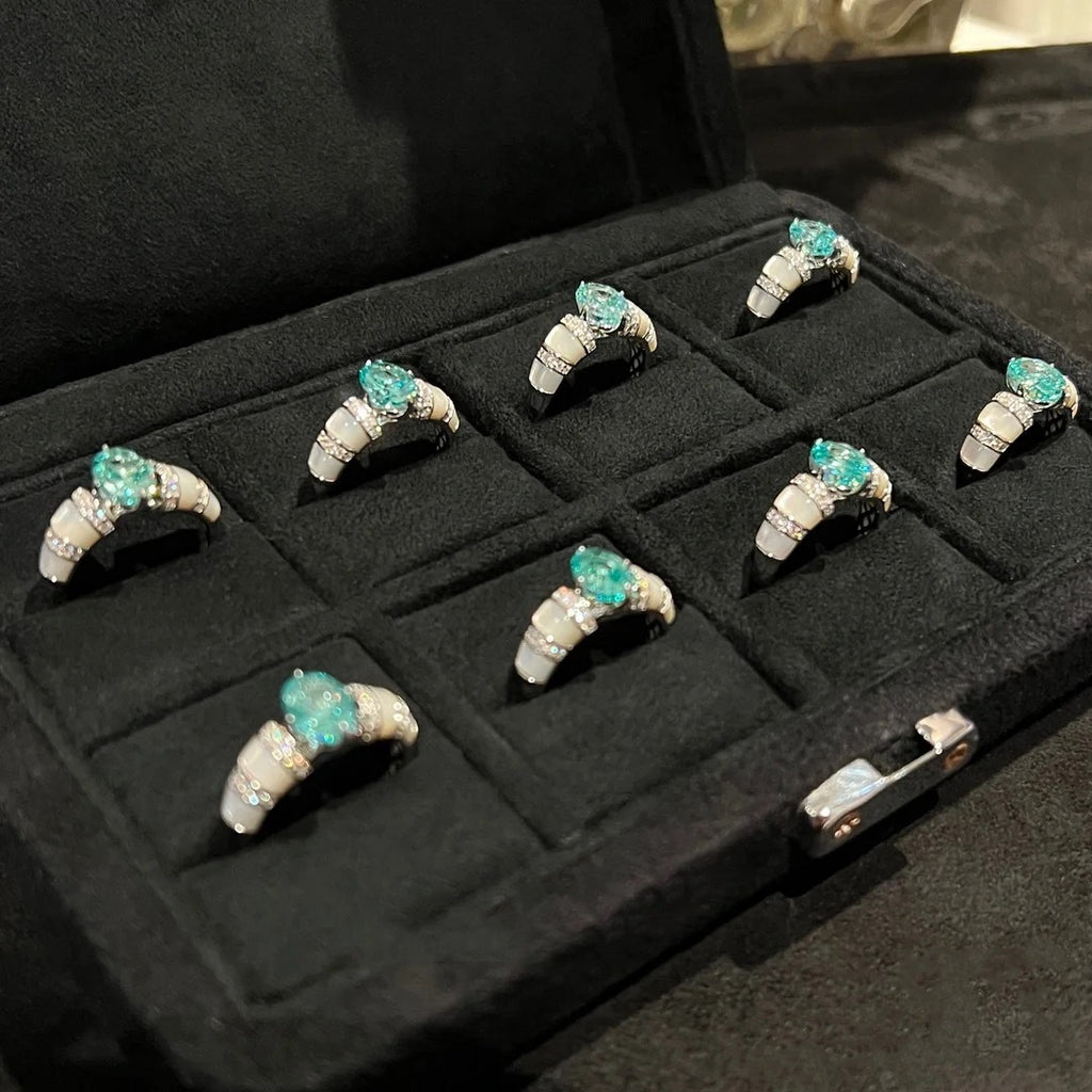 Paraiba-Inspired Blue Green Crystal Vintage Halo Ring
