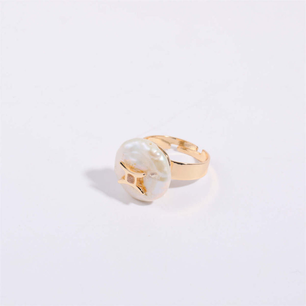 14K Horoscope Zodiac Sign Pearl Stacking Ring | MQ801