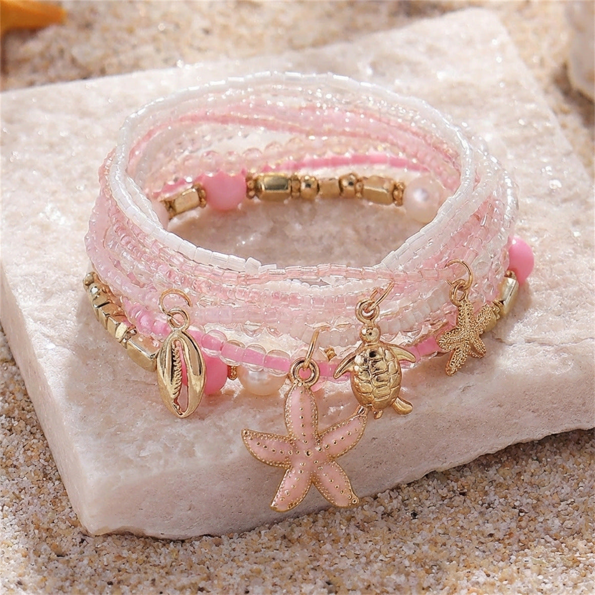 Seaside Escape Starfish Turtle Layer Bead Bracelet
