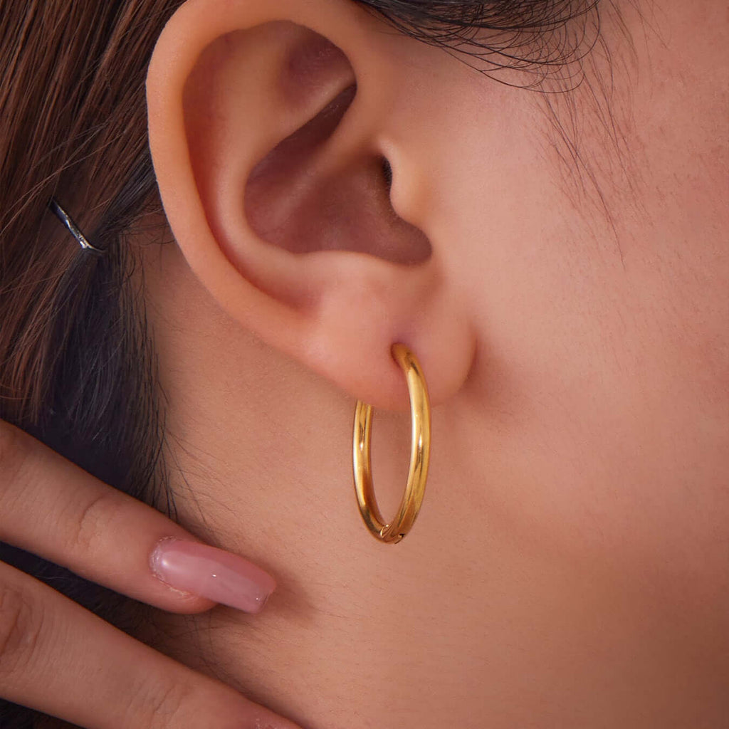 Duo Tones Basic Plain Thin Hoop Earrings