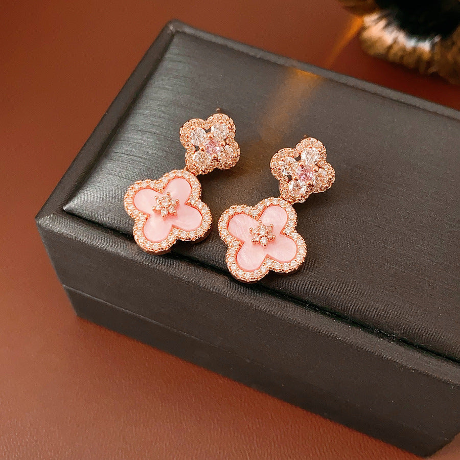 Dainty Pink Clover Drop Earrings