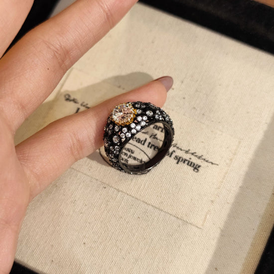 Vintage Black Gold Statement Cocktail Ring