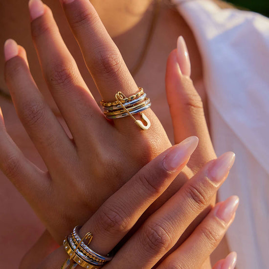 Safety Pin Multiple Layer Stacking Ring