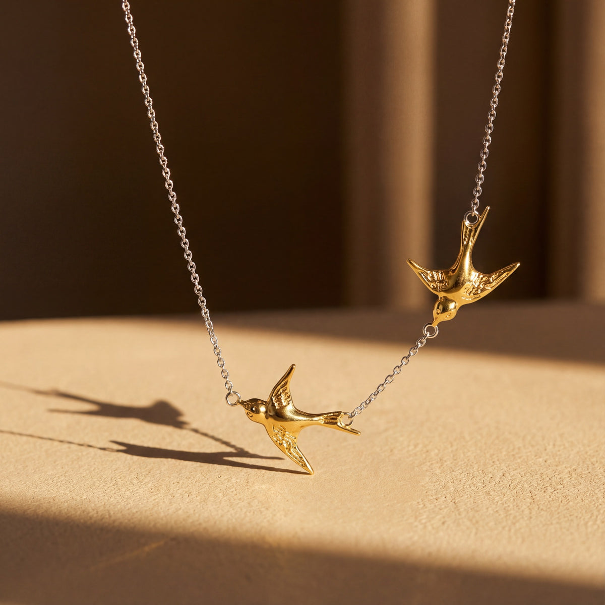 Free Spirit Double Swallow Two-Tone Necklace
