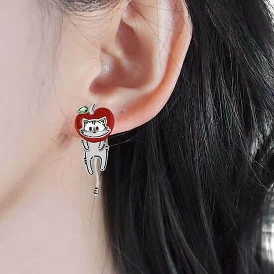 Graffiti Cat Ear Jacket Earrings