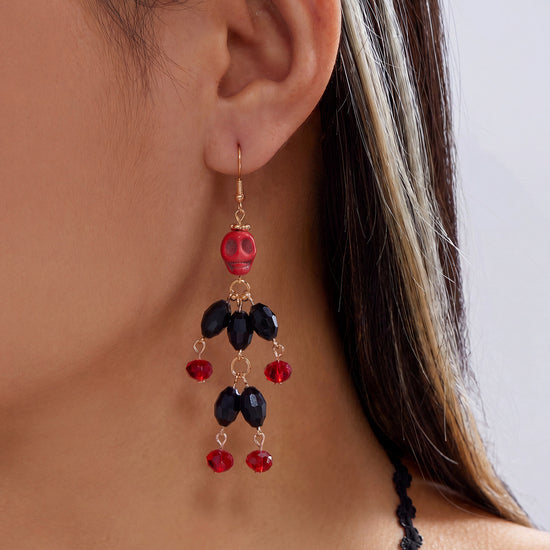 Pumpkin Spell Skull Beaded Drop Earrings