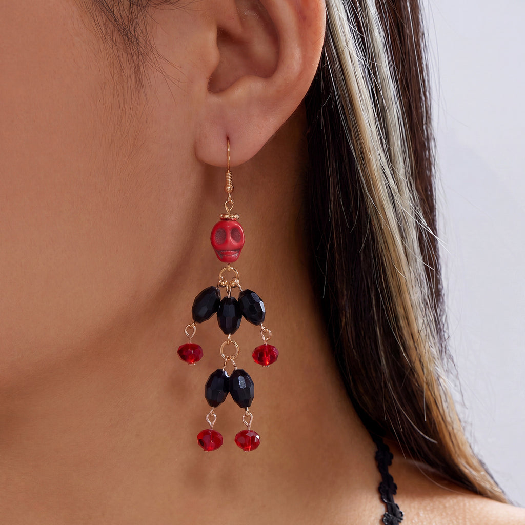 Pumpkin Spell Skull Beaded Drop Earrings