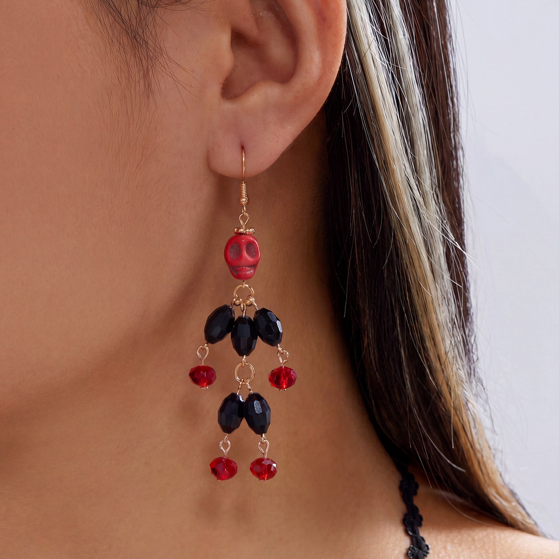 Pumpkin Spell Skull Beaded Drop Earrings