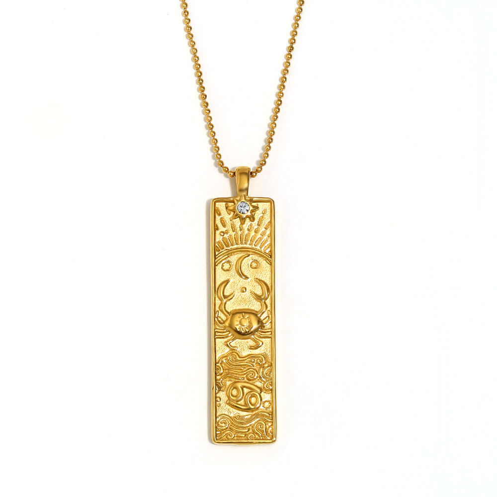 Rectangular Zodiac Pendant Necklace Gold | JN3474