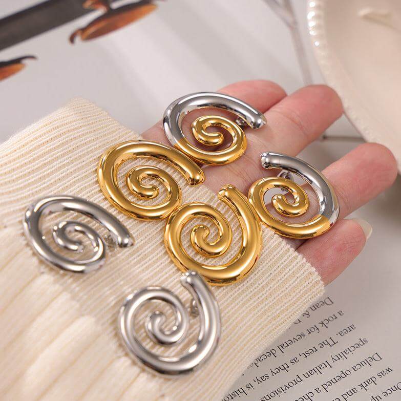 Two Tones Spiral Twist Stud Earrings