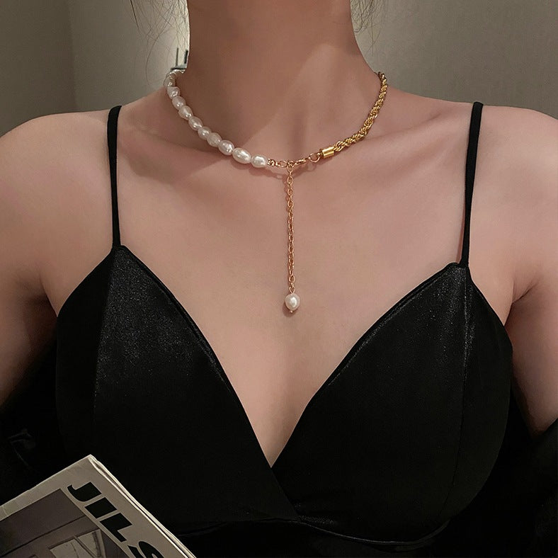 Baroque Freshwater Pearl with Rope Chain Half Necklace