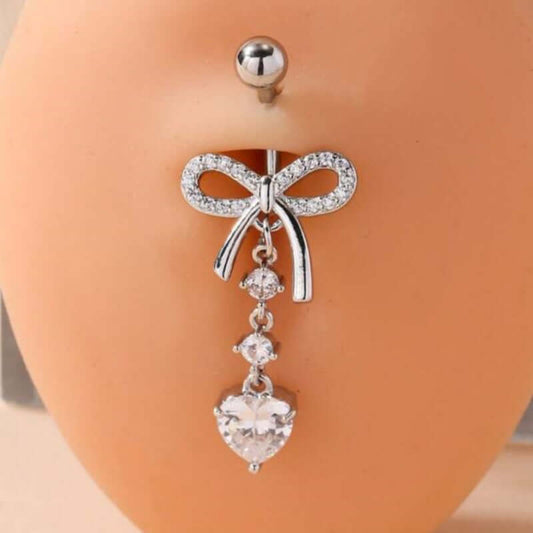 Silver CZ Bow Dangle Belly Rings