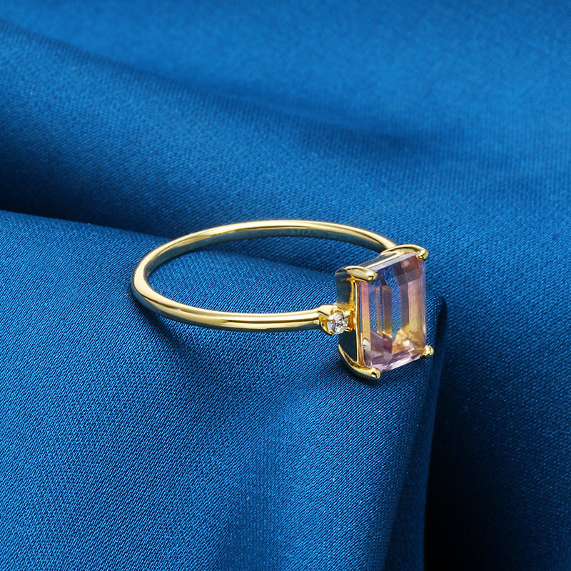 Baguette Ametrine Three Stone Ring February Birthstone