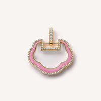 Pink enamel and gold pendant on a white background