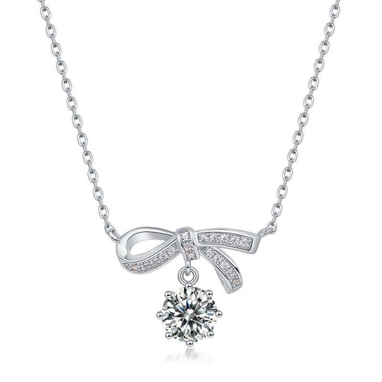 Ribbon Bow Moissanite Pendant Necklace