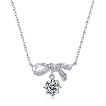 Ribbon Bow Moissanite Pendant Necklace
