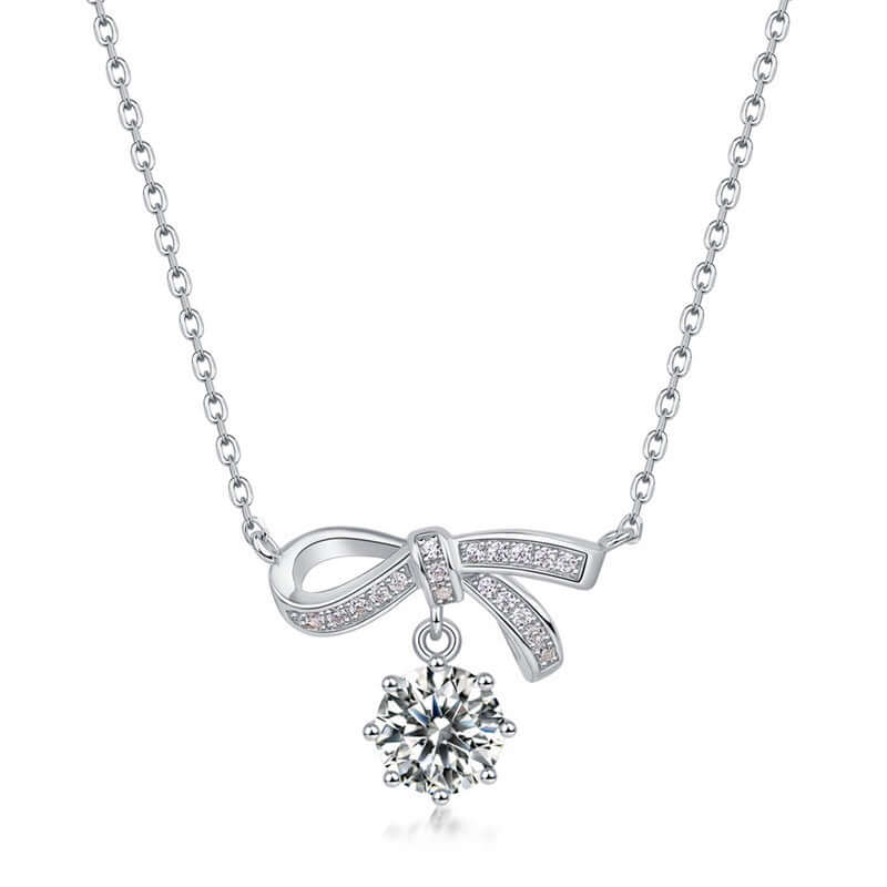 Ribbon Bow Moissanite Pendant Necklace
