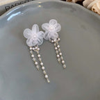 Lace Flower Ivory Pearl Drop Wedding Earrings