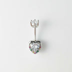 Pink CZ Heart Double Mount Belly Button Ring