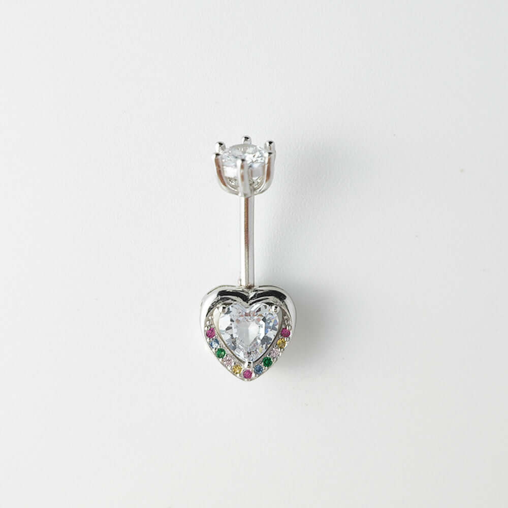 Pink CZ Heart Double Mount Belly Button Ring