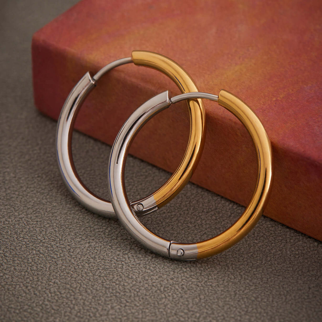 Duo Tones Basic Plain Thin Hoop Earrings