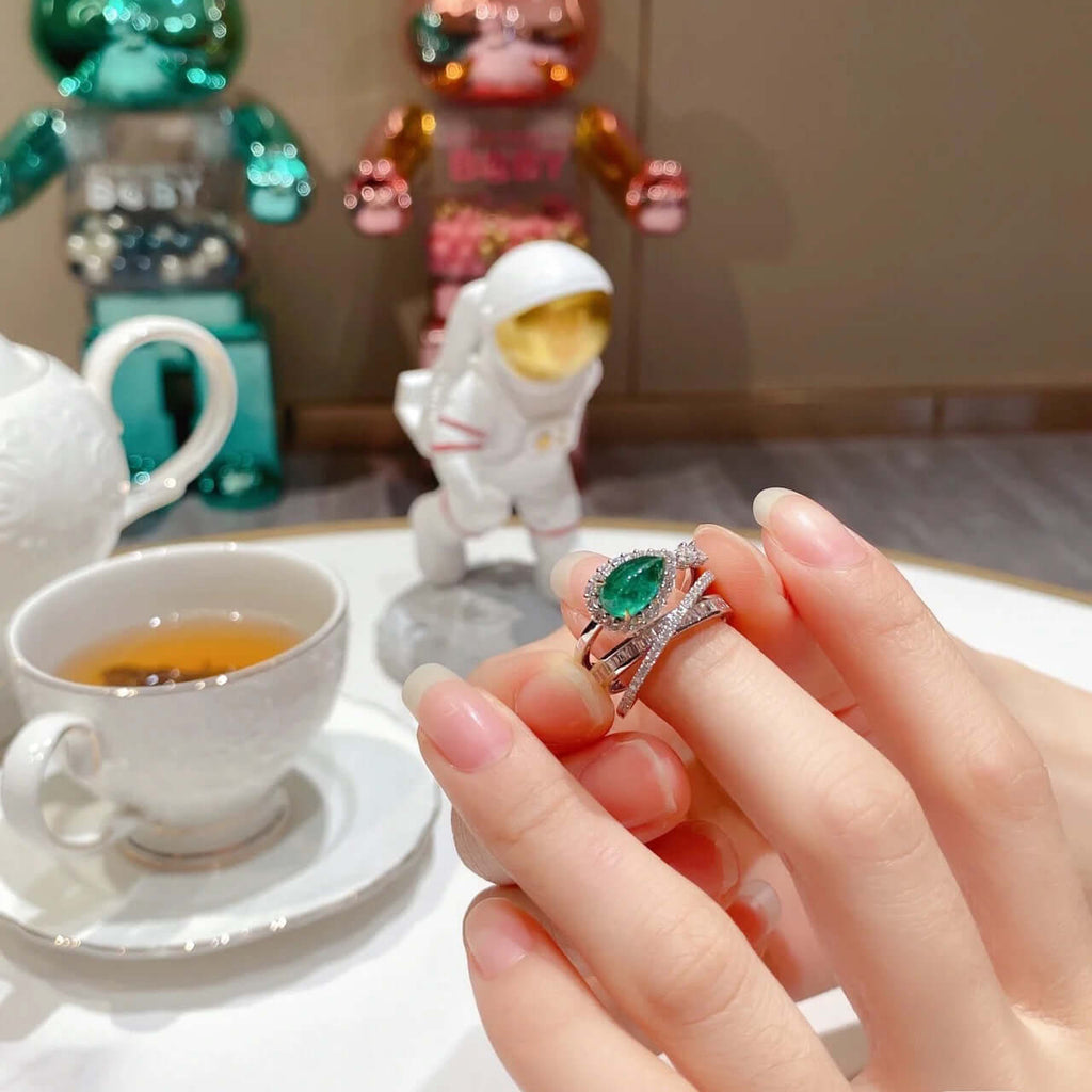 Emerald Green CZ Layer Cross Stacking Ring Set | K4205