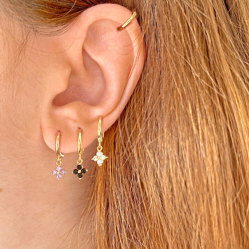 Small Flower Everyday Clip On Hoop Earrings 