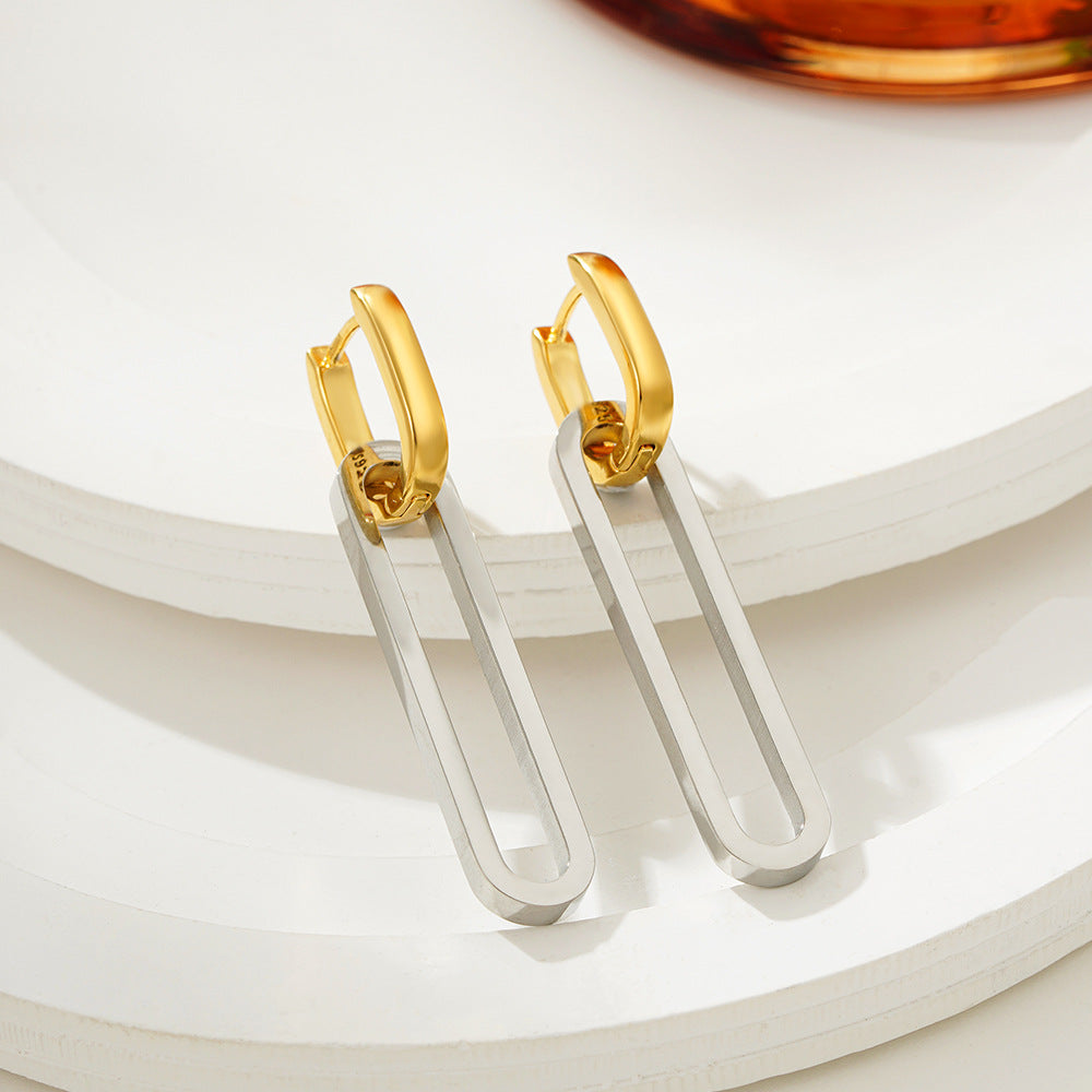 Rectangular Duo Tones Double Rings Earrings