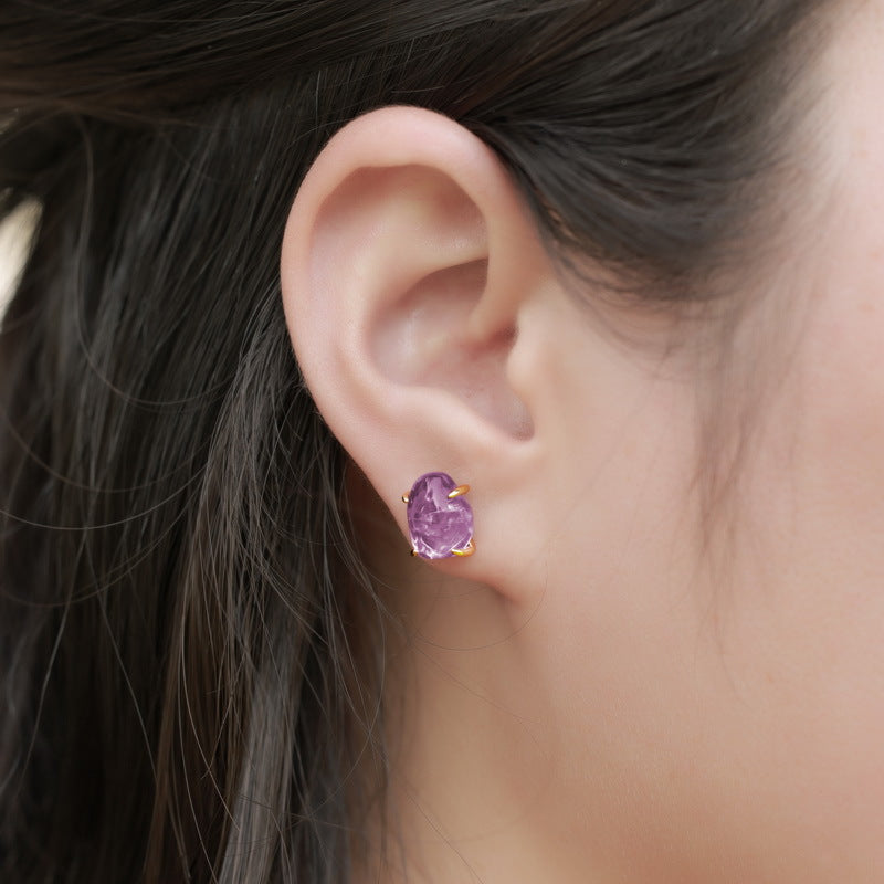 Raw Amethyst Citrine Four Claw Stud