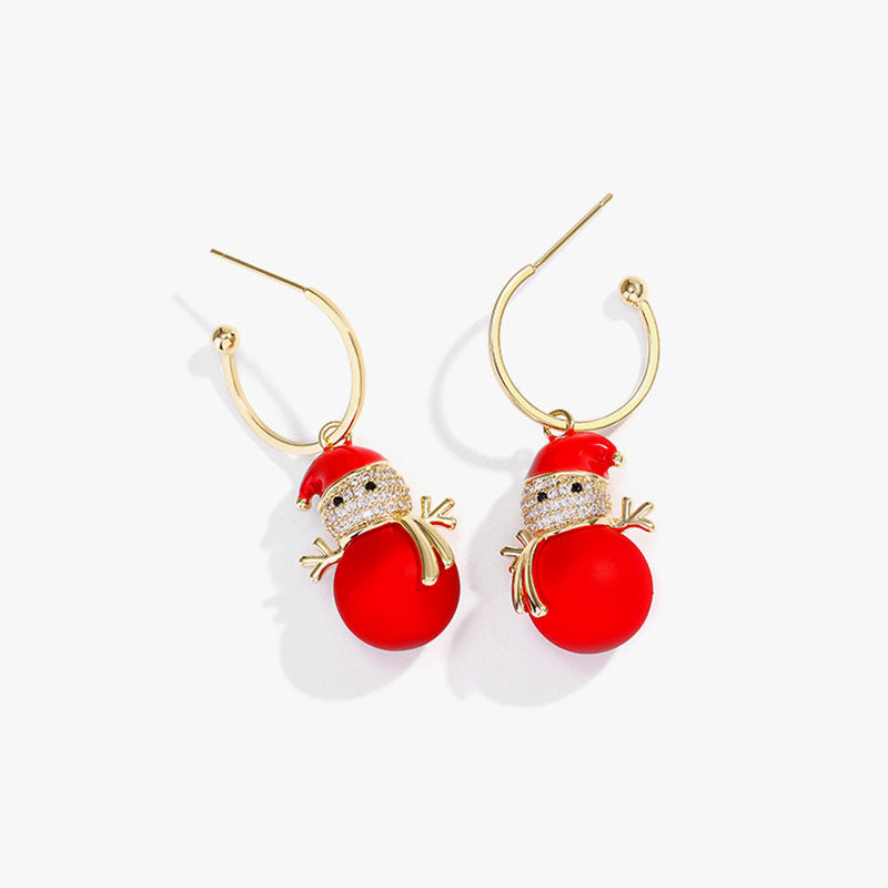 Cute Ivory Red Snowman Holiday Drop Earrings