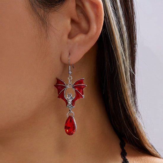Midnight Bat Black Crystal Drop Earrings