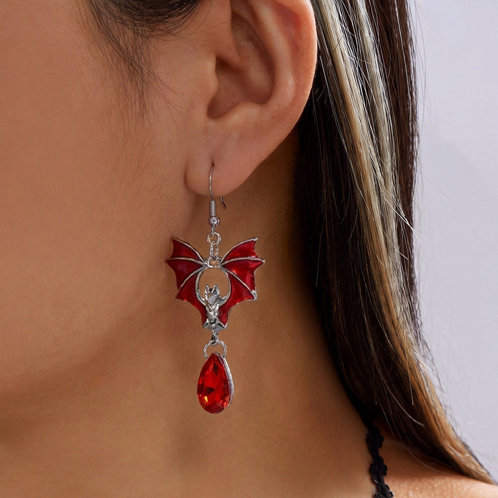 Midnight Bat Black Crystal Drop Earrings
