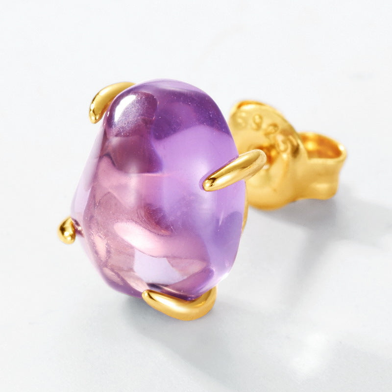 Raw Amethyst Citrine Four Claw Stud