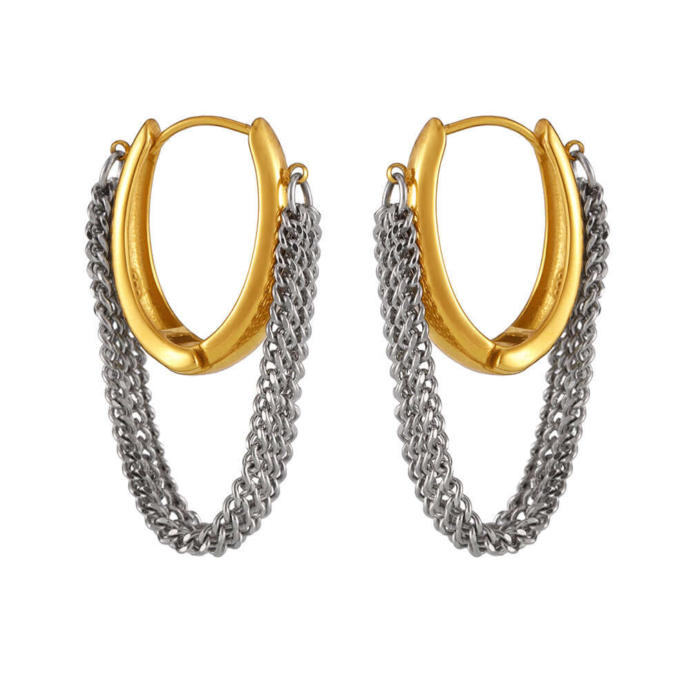 Gold Silver Duo Tone Tassel Chain Earrings