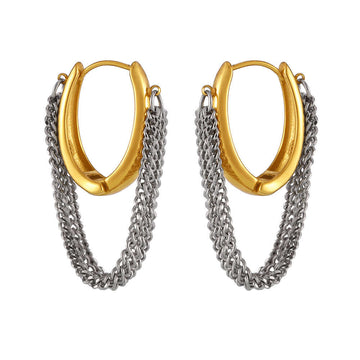 Gold Silver Duo Tone Tassel Chain Earrings