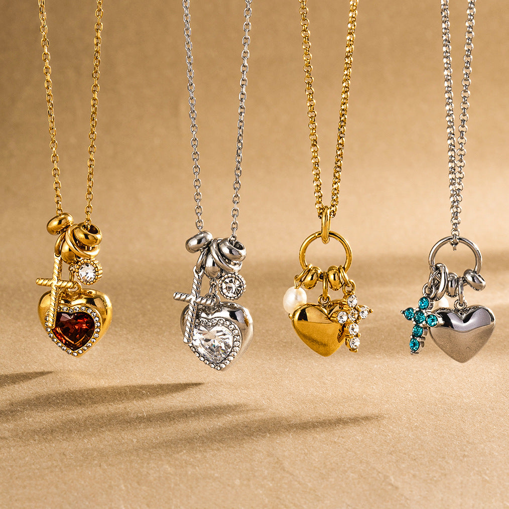 Heart Charm Cross Necklace