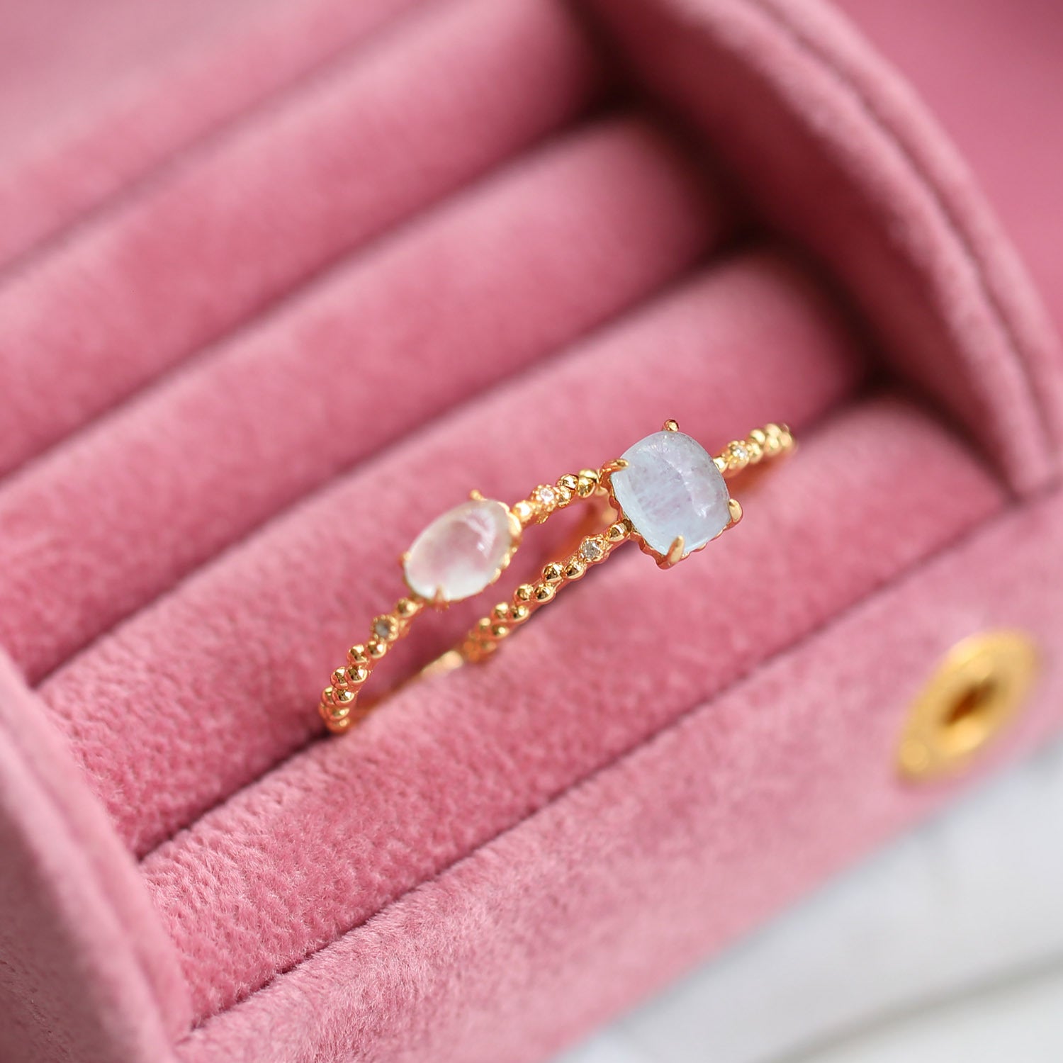 14K Gold Aquamarine Crystal Birthstone Ring